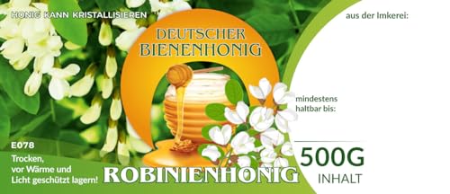 Etiketten bunt für deutschen Bienenhonig ROBINIENHONIG 100 Stück / 1 Pack - Maß: 116x50 mm - Imkerei - Selbstgemachte Honige - Natürliche Lebensmittel - Landwirtschaftliche Produkte Etiketten bunt für deutschen Bienenhonig ROBINIENHONIG 100 Stück / 1 Pack - Maß: 116x50 mm - Imkerei - Selbstgemachte Honige - Natürliche Lebensmittel - Landwirtschaftliche Produkte von 4Bee