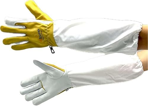 Imker Lederhandschuhe 4BEE mit Schutzärmeln – weiches Leder, lange Ärmel bis Ellenbogen, komfortabel & robust – Größe L von 4Bee