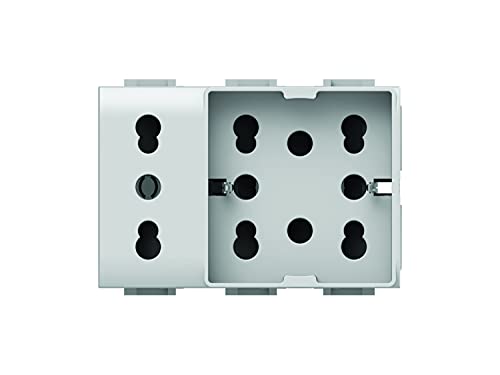 4box - Side XL Einbausteckdose Kompatibel mit Bticino® Matix™. 4-in-1: Ermöglicht den Anschluss eines Schuko-Steckers und eines 10/16 A Steckers oder DREI 10/16 A Stecker. Farbe: Weiß von 4Box