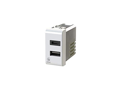 USB3.0 USB-Netzteil 3 Ampere 2 Ausgänge auf Einzelmodul mit Typ-A- und Typ-C-Anschluss, kompatibel mit Gewiss Chorus weiß USB3.0 USB-Netzteil 3 Ampere 2 Ausgänge auf Einzelmodul mit Typ-A- und Typ-C-Anschluss, kompatibel mit Gewiss Chorus weiß von 4Box