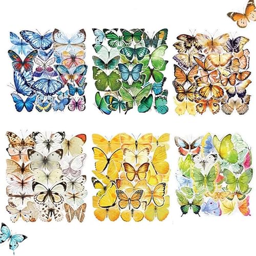 240pcs Schmetterling Aufkleber Abziehbilder, Selbstklebende PET Transparent Wasserdicht Schmetterlinge Aufkleber Scrapbook Handwerk Aufkleber für Laptop, Bullet Journal, Wand, Fenster (Schmetterling) von 4EVERHOPE