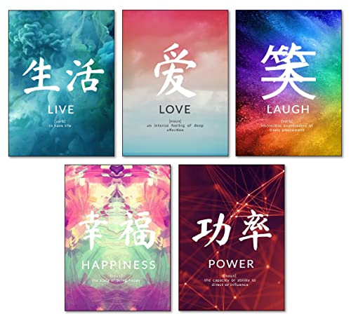 4Good Premium Poster Chinesische Zeichen als Dekoration Wohnzimmer Buero Bild Deko Schlafzimmer Bilder Set Modern für Zimmerdeko Plakat motivation Poster und Esszimmer Wanddeko (Weisse Schrift A4) von 4Good