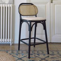 Bistro Stil Tresenstuhl in Schwarz und Beige Rattan und Ulme Massivholz (2er Set) von 4Home