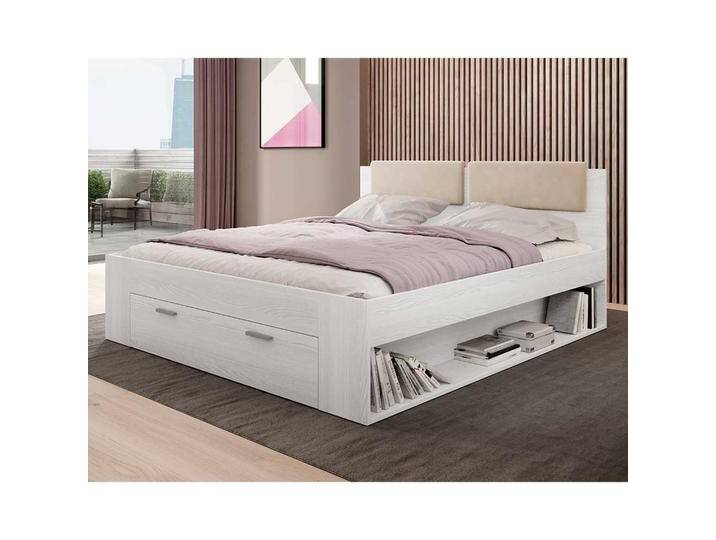 140x200 cm Singlebett in Holzoptik Esche Weiß mit Stauraum von 4Home