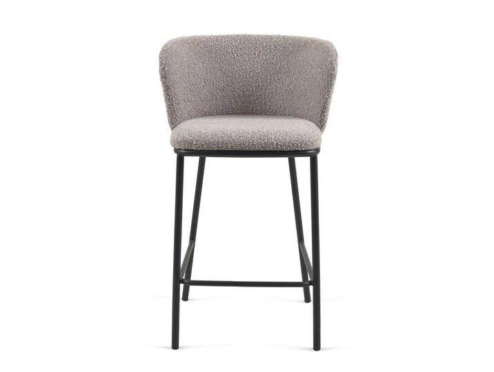 Barhocker mit Rückenlehne in Hellgrau und Schwarz Boucle Stoff und Metall (2er Set) von 4Home