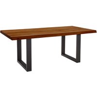 Bügelgestell Tisch mit Massivholzplatte Zerreiche braun geölt von 4Home