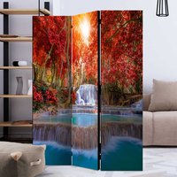 Bunter Paravent mit Wasserlandschaft Motiv Leinwand Füllung von 4Home