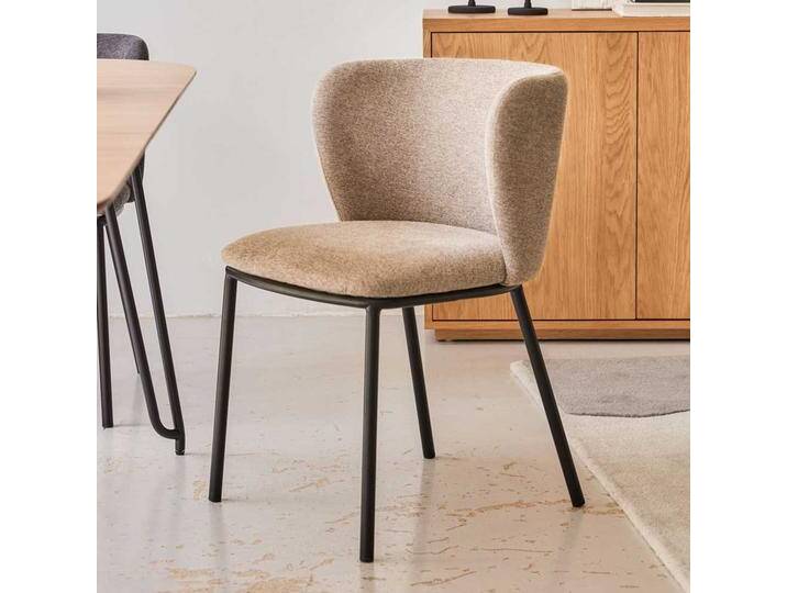 Chenille Esstisch Stühle in Hellbraun Gestell aus Metall (2er Set) von 4Home