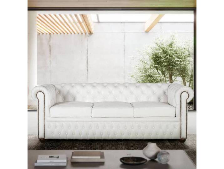 Chesterfield Sofa Ledercouch in Weiß mit Knöpfen verziert von 4Home