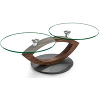 Design Sofatisch mit zwei runden Glasplatten Nussbaum Massivholz von 4Home