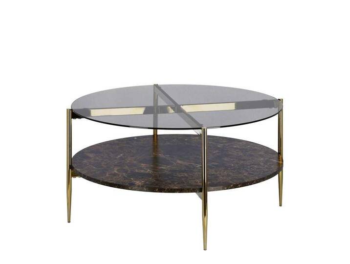 Designercouchtisch mit Glasplatte Metallgestell golden von 4Home