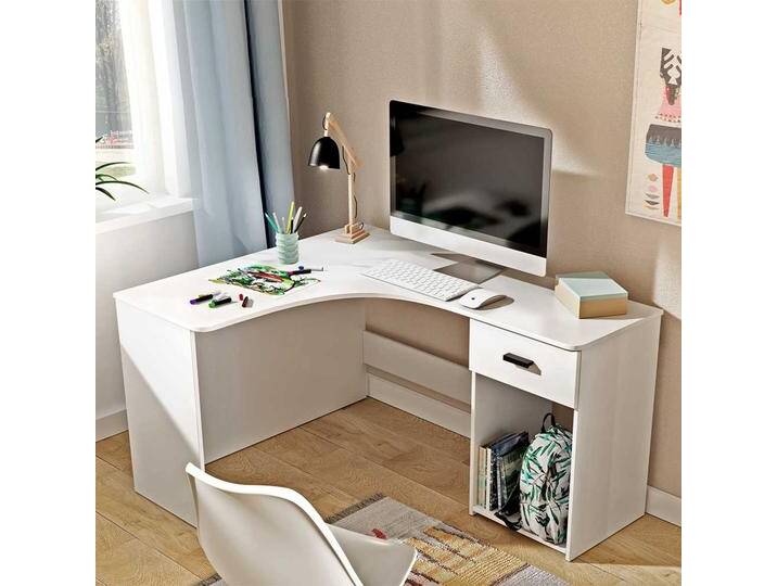 Eckcomputertisch in Weiß einer Schublade und Fach Eckcomputertisch in Weiß einer Schublade und Fach von 4Home