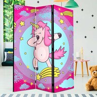 Einhorn Paravent Raumteiler in Pink und Bunt Leinwand Füllung von 4Home