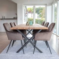 Esszimmer Sitzgruppe aus Eiche Massivholz Taupe Samt (siebenteilig) von 4Home