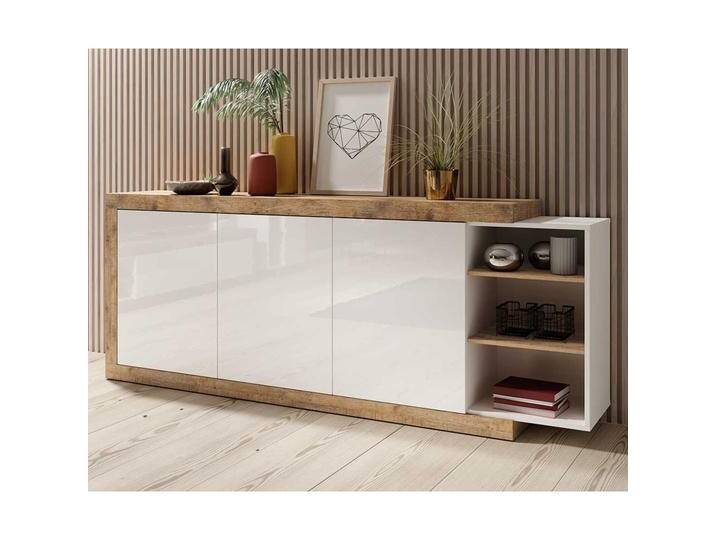 Esszimmersideboard in Eiche Holzoptik verwittert Weiß Hochglanz Esszimmersideboard in Eiche Holzoptik verwittert Weiß Hochglanz von 4Home