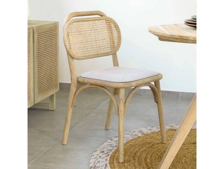 Esszimmerstuhl Rattan mit Gestell aus Massivholz Eichefarben (2er Set) von 4Home