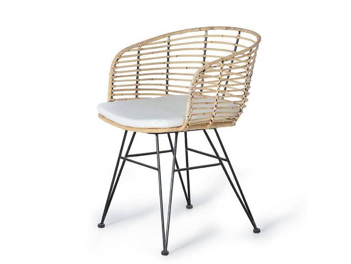 Esszimmerstuhl Rattanstuhl mit Armlehnen und Polsterauflage (2er Set) von 4Home