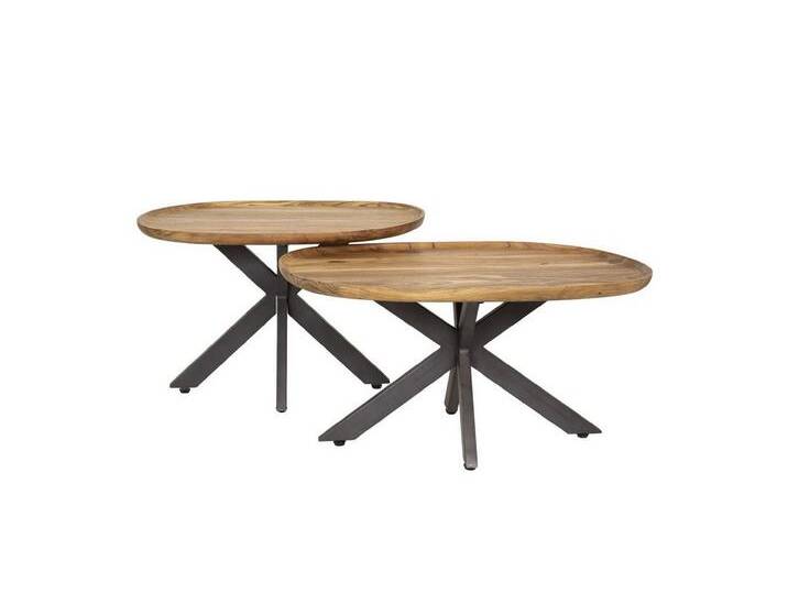 Feeling4Home Couchtisch 2er-Set Couchtisch Arapinne - Akazienholz massiv Natur, Mit Spinnengestell und erhöhter Tischkante, beige von 4Home