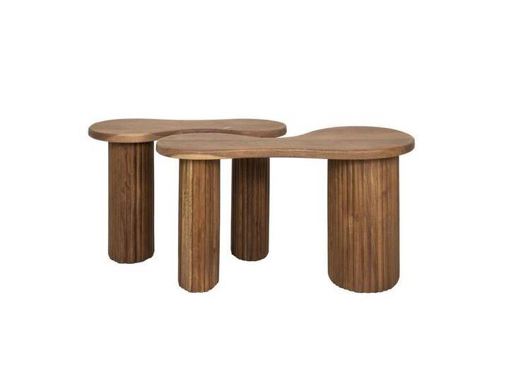 Feeling4Home Couchtisch 2er-Set Couchtisch Jorai - Akazie massiv Braun, Säulen geriffelt, Organische Form & Wellenmuster, braun von 4Home