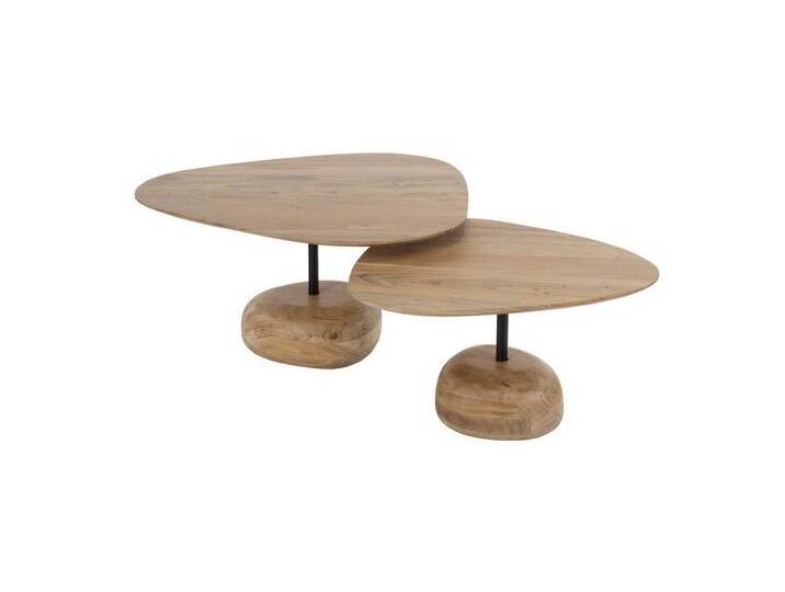 Feeling4Home Couchtisch 2er-Set Couchtisch Lolire - Akazie massiv Natur mit organischem Fuß, Unikat mit Dreieckform & massivem Fuß, beige von 4Home