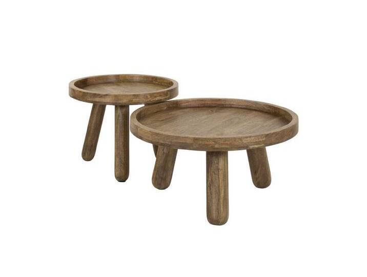 Feeling4Home Couchtisch 2er-Set Couchtisch Mantres - Mangoholz massiv Natur, Ø 60 / 80 cm, Abgerundete Massivholzbeine & Tischplatte mit erhöhtem Rand von 4Home