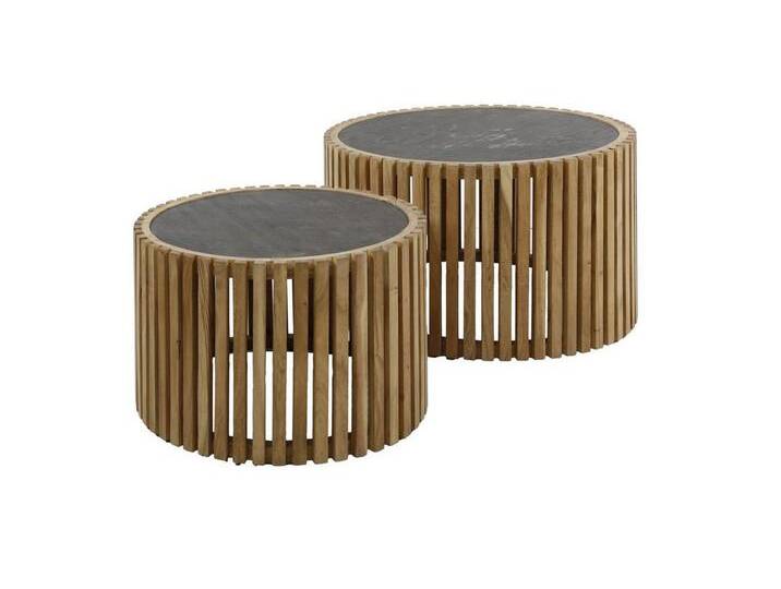 Feeling4Home Couchtisch 2er-Set Couchtisch Schiefer - Gestell in Akazienholz Natur, Rund, Schieferplatte auf Gestell in Lamellenoptik Feeling4Home Couchtisch 2er-Set Couchtisch Schiefer - Gestell in Akazienholz Natur, Rund, Schieferplatte auf Gestell in Lamellenoptik von 4Home