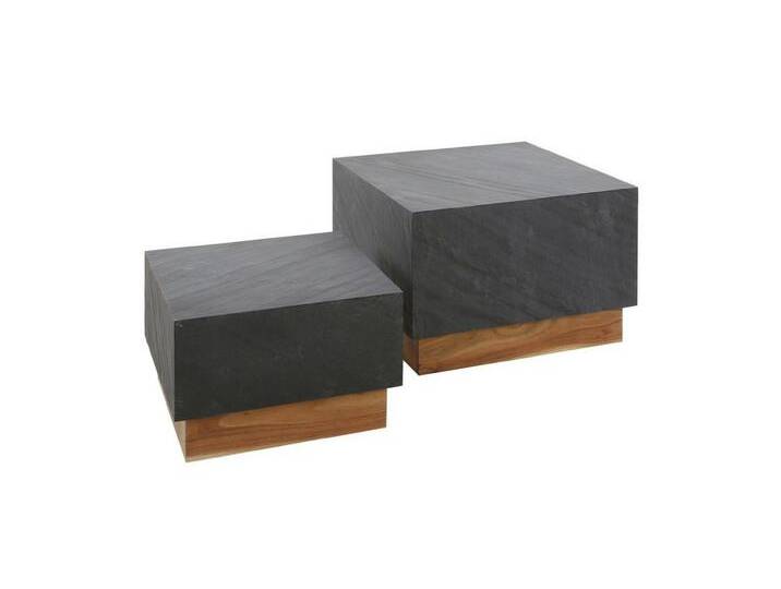 Feeling4Home Couchtisch 2er-Set Couchtisch Schiefer - Sockel in Akazienholz Natur, Quadratisch, Kastenoptik mit schönem Kontrast, grau Feeling4Home Couchtisch 2er-Set Couchtisch Schiefer - Sockel in Akazienholz Natur, Quadratisch, Kastenoptik mit schönem Kontrast, grau von 4Home