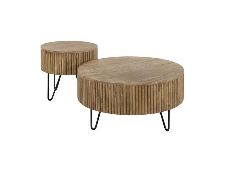 Feeling4Home Couchtisch 2er-Set Couchtisch Vagula - Natur Mangoholz, Wellenmuster, Rund, Modernes Design mit einer Wellenform, beige von 4Home