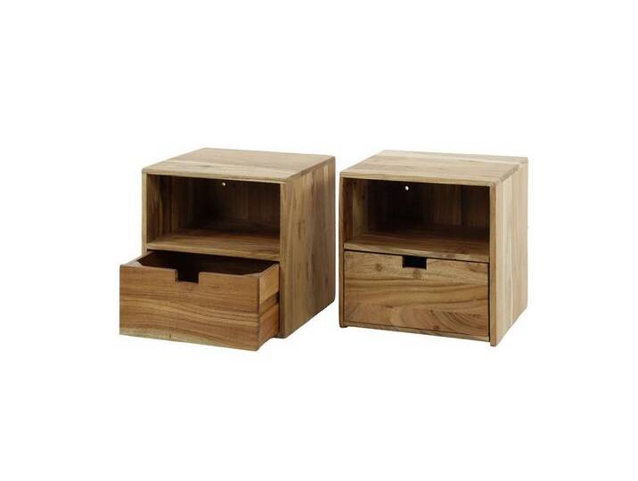 Feeling4Home Nachttisch 2er-Set Nachttisch Qidero - Akazienholz massiv Natur, Schublade & Fach, Schwebeoptik mit Metallhalterung, beige Feeling4Home Nachttisch 2er-Set Nachttisch Qidero - Akazienholz massiv Natur, Schublade & Fach, Schwebeoptik mit Metallhalterung, beige von 4Home