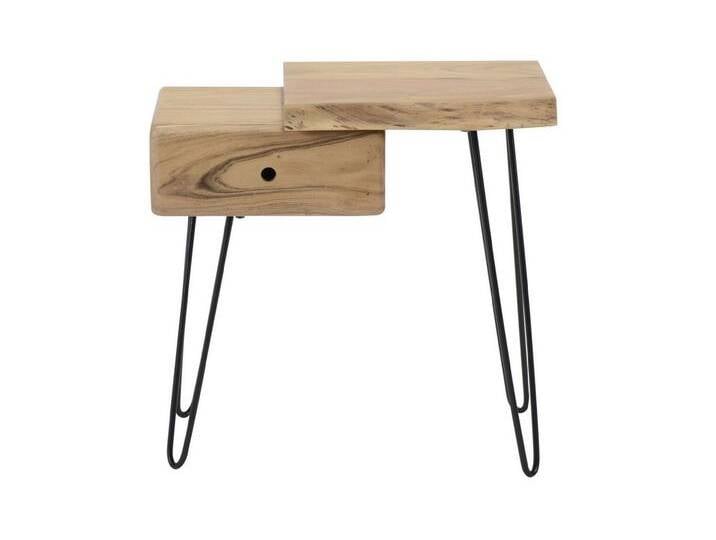 Feeling4Home Nachttisch Nachttisch Bord - Akazie massiv Natur, 1 Schublade & 1 Regal, Rechts, Unikat mit markanten Haarnadelbeinen & Holzmaserung von 4Home