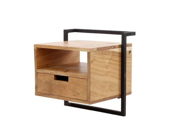 Feeling4Home Nachttisch Nachttisch Natredja - Akazienholz massiv Natur, mit Schublade & Fach, Schwebeoptik mit einem Metallgestell, beige, Mit Fach von 4Home