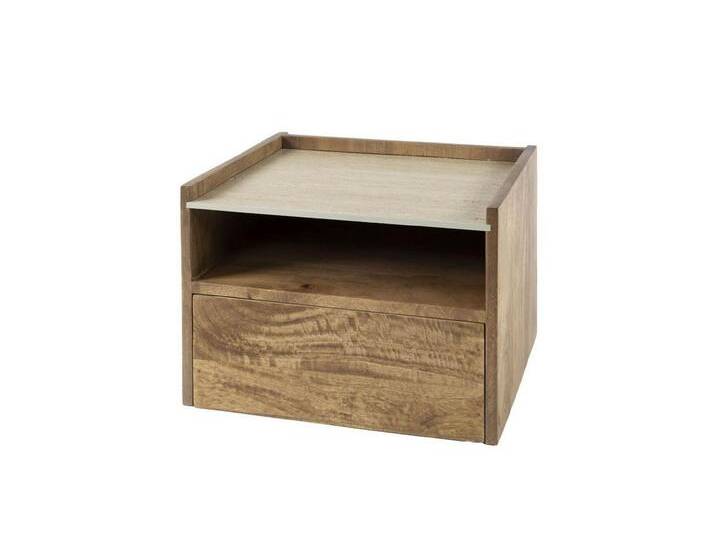 Feeling4Home Nachttisch Nachttisch Tratin - Mangoholz massiv Natur, mit Schublade & Fach, Platte aus Keramik in Travertin-Optik, beige, Mit Fach von 4Home