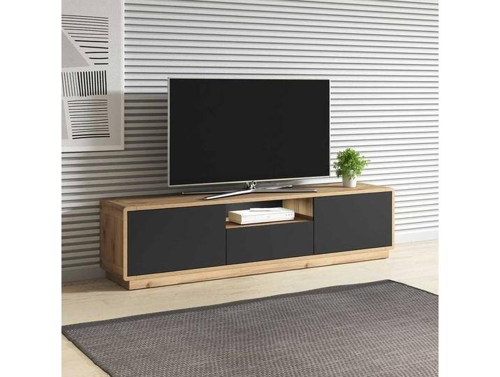Fernseh Unterschrank mit Push to open Funktion Wildeichefarben und Schwarz von 4Home