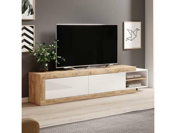 Flachstrecke Wohnzimmer in Eiche Holzoptik verwittert Weiß Hochglanz Flachstrecke Wohnzimmer in Eiche Holzoptik verwittert Weiß Hochglanz von 4Home