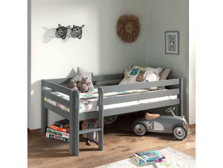 Graues Spielbett Liegefläche 90x200 cm Leiter von 4Home