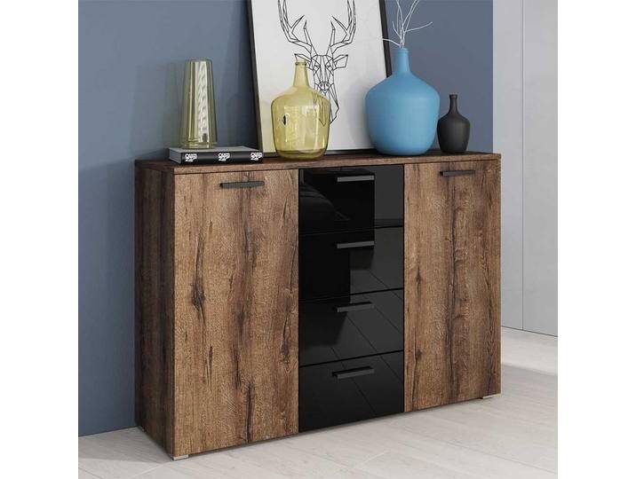 Große Kommode modern in Wildeiche dunkel & Schwarz 132 cm breit Große Kommode modern in Wildeiche dunkel & Schwarz 132 cm breit von 4Home