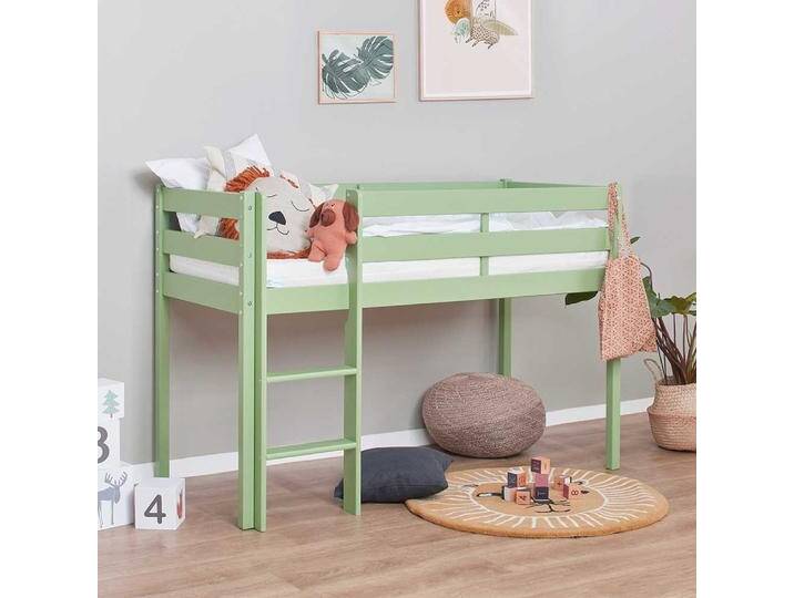 Halbhochbett Kinderbett in Grün inklusive Leiter von 4Home