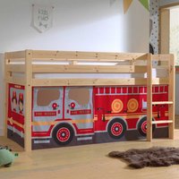 Halbhochbett mit Vorhang Set Feuerwehr Motiv Kiefer Massivholz von 4Home