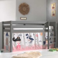 Halbhohes Kinderbett aus Kiefer Massivholz Grau mit Prinzessin Vorhang von 4Home