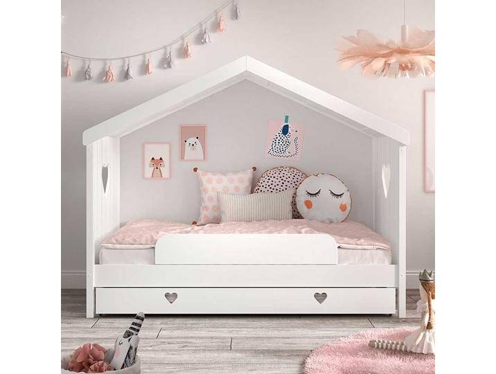 Hausbett mit Rollrost in Weiß optionale Bettschublade von 4Home