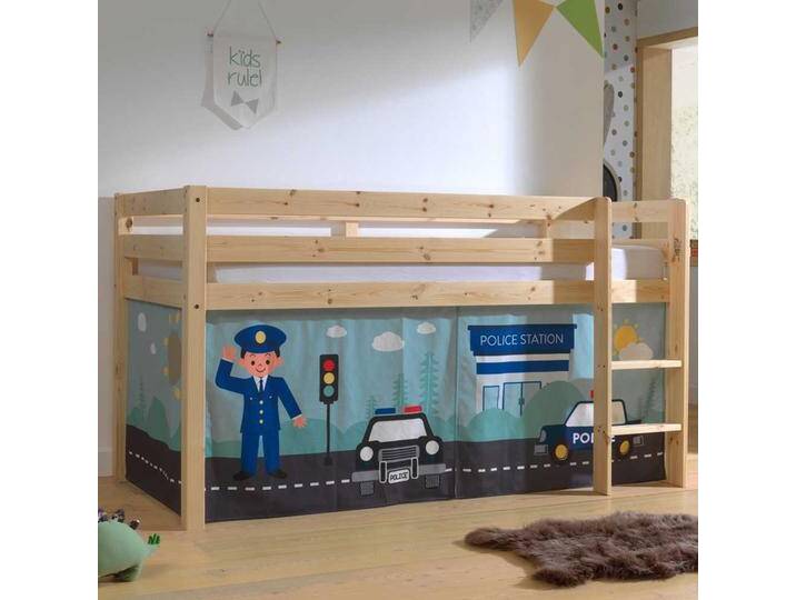 Hochbett Kind aus Kiefer Massivholz lackiert Vorhang Set Polizei Motiv Hochbett Kind aus Kiefer Massivholz lackiert Vorhang Set Polizei Motiv von 4Home