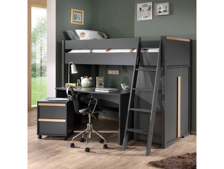Hochbett Set modern in Anthrazit Schreibtisch (vierteilig) von 4Home