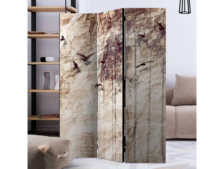 Hoher Paravent in Beige und Braun Vogel Motiv von 4Home