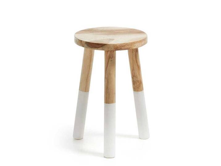 Holz Sitzhocker Set in Naturfarben und Weiß 44 cm hoch (2er Set) von 4Home