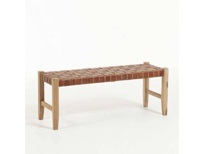 Holzbank mit brauner Sitzfläche aus Echtleder 120 cm breit (2er Set) von 4Home