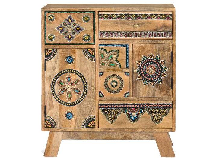 Holzkommode Kommode Massivholz mit Ornament Muster und Vierfußgestell von 4Home