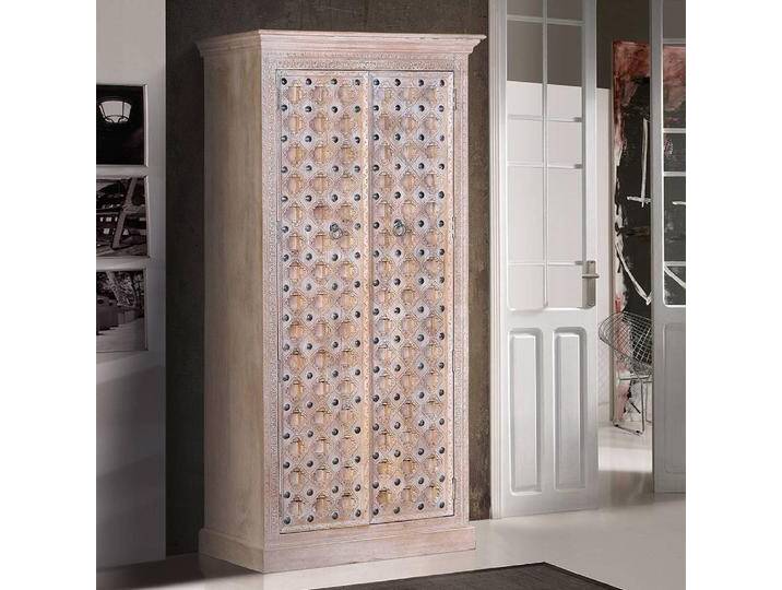 Holzschrank Massiv Schrank Holz mit Drehtüren und Metallgriffen von 4Home