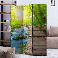 Indoor Sichtschutzwand mit Wald Motiv Leinwandfüllung von 4Home