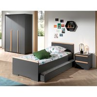 Jugendzimmer Set in Anthrazit und Buche 90x200 cm Bett (dreiteilig) von 4Home