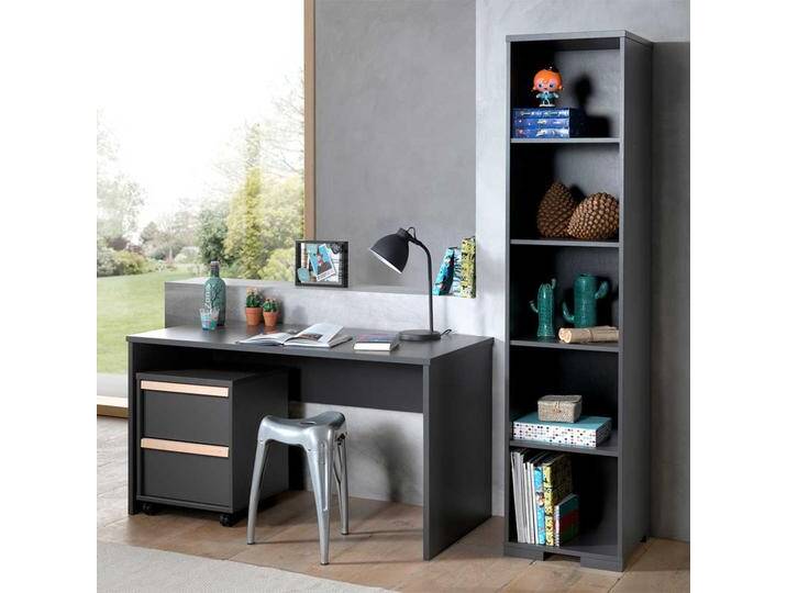 Jugendzimmer Set in Anthrazit und Buche Rollcontainer (dreiteilig) von 4Home